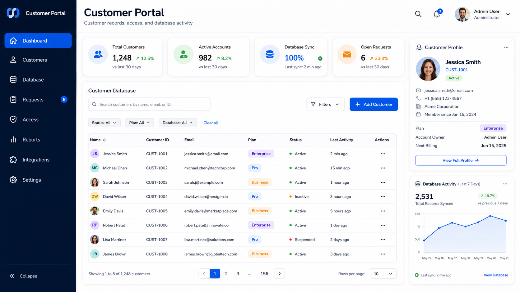 Customer portal UI mockup screenshot